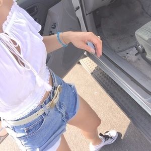 White Small crop Planet Blue blouse top western westernwear fringe tassel